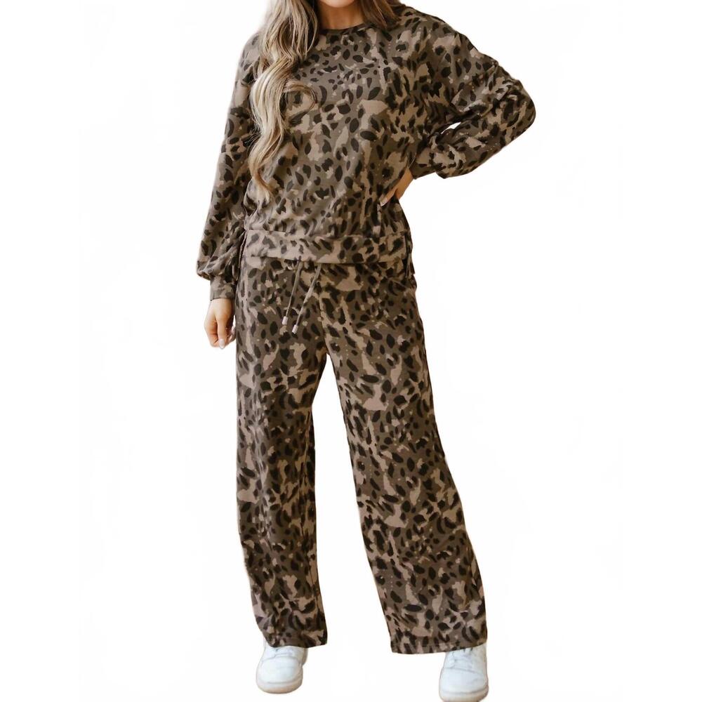 NEW LITTLE DAISY CLOSET kenzie wild lounge set in brown leopard